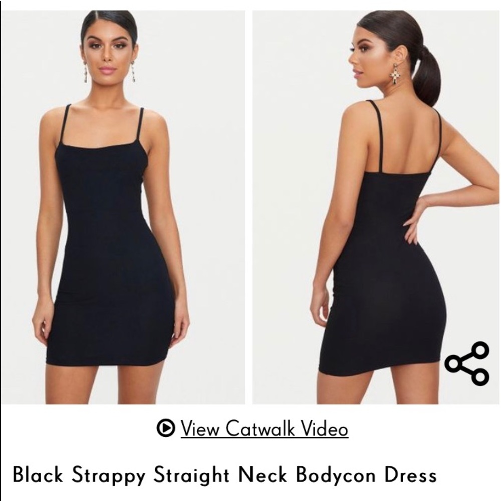 Black scrappy straight neck body con dress